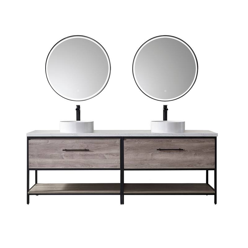 Miseno MV701384 Murcia 84" Free Standing Double Basin Vanity Set with - Mexican Oak - Oak Finish