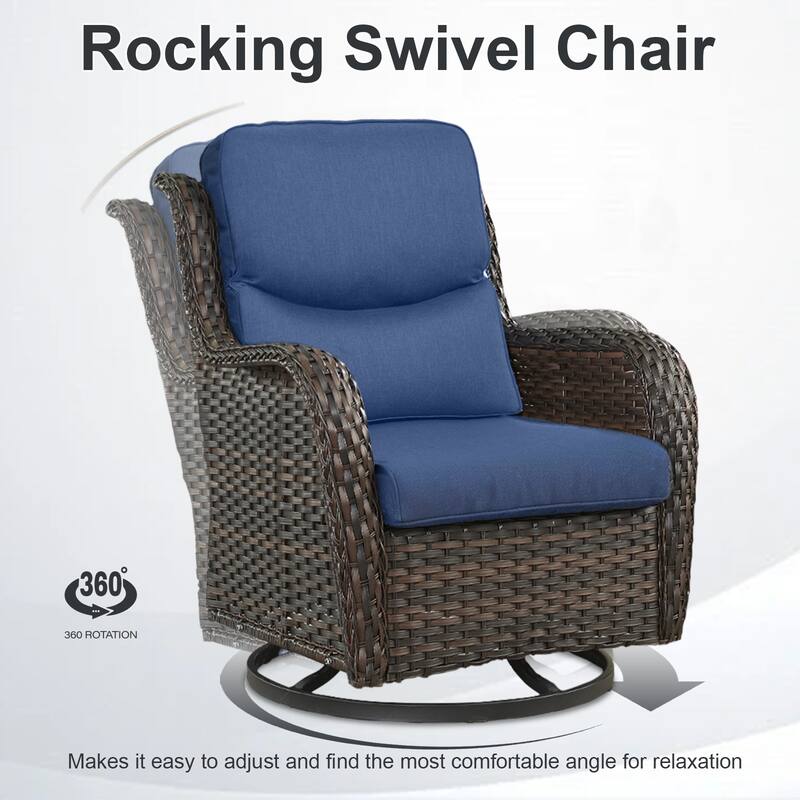 Meyreso 4-Piece Outdoor Patio Metal Fire Pit Wicker Conversation Set with 5-Inch Thick Olefin Cushions