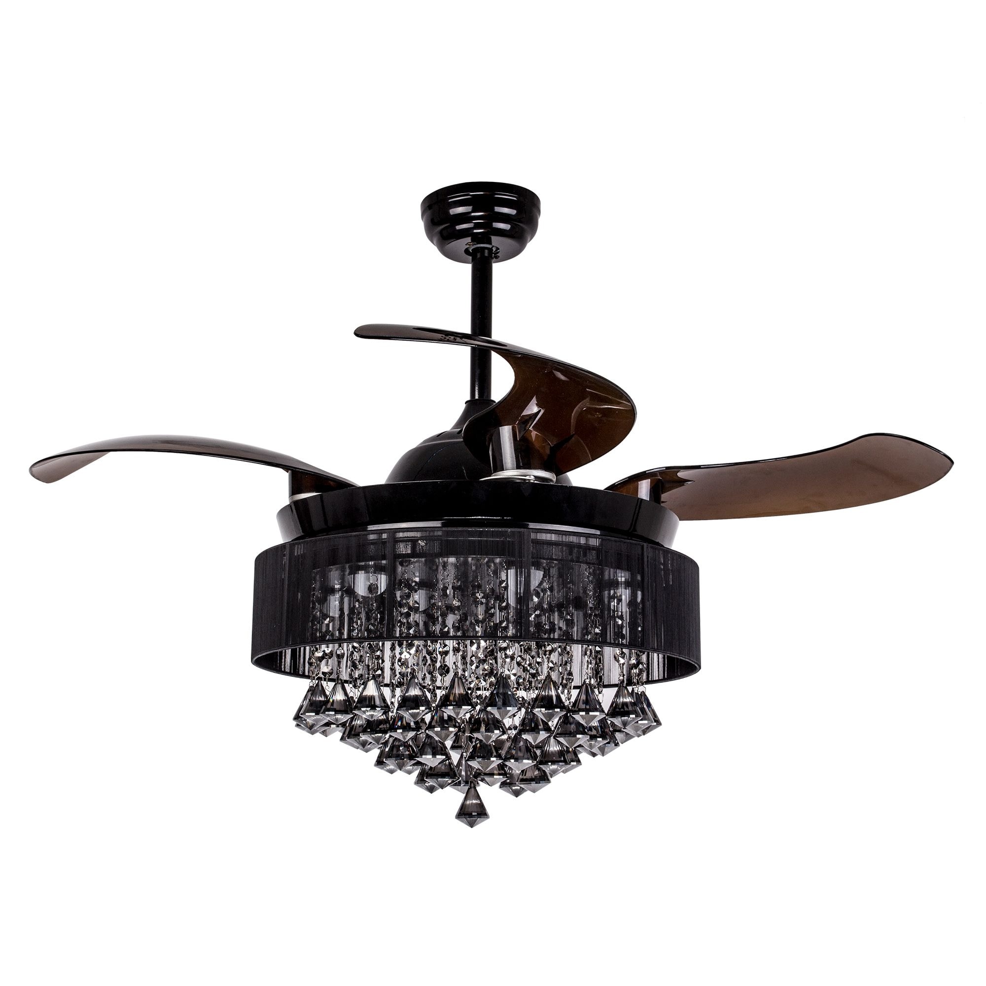 Modern Foldable 4 Blades Black Crystal Led Ceiling Fan D42 H24 2