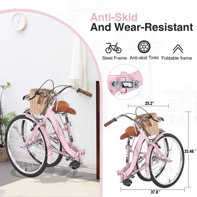 26 Inch Single Speed Folding Lady Bike,Durable Steel Frame,Compact Design For Easy Storage And Commuting