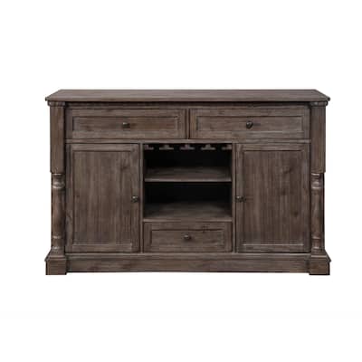 3 Drawers Wooden Server with 2 Cabinets and Open Compartment, Brown