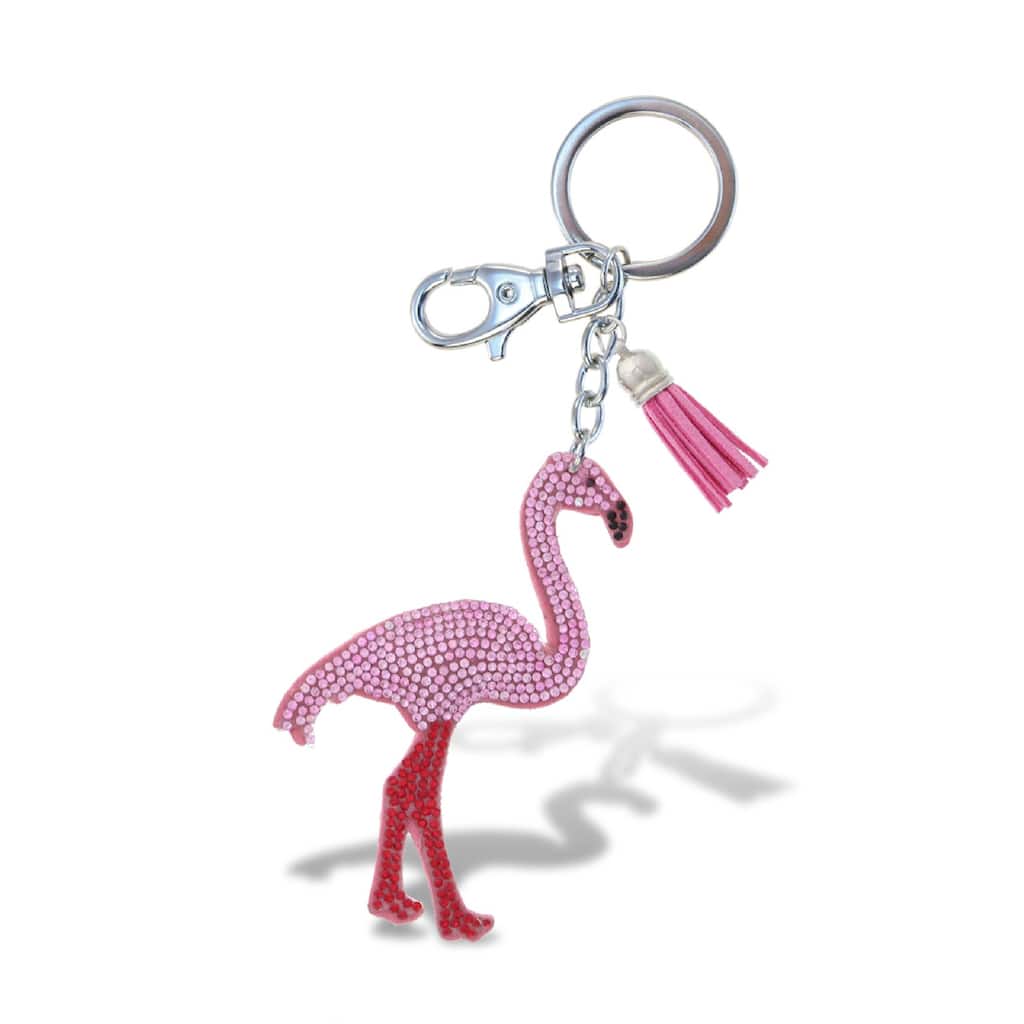 Aqua79 Flamingo Keychain - Pink Sparkling Rhinestones Charm w/ Tassel - 4.5 x 2.5 x 0.5 inches