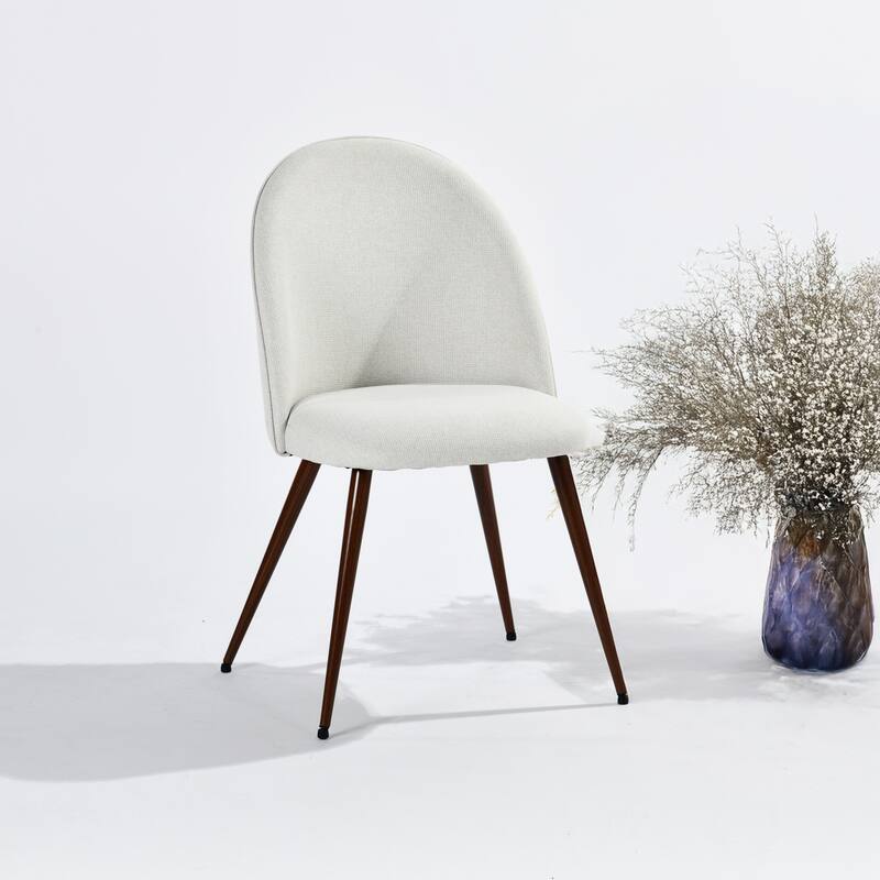 Homy Casa Beige Fabric Dining Chairs with Walnut Legs, Set of 2