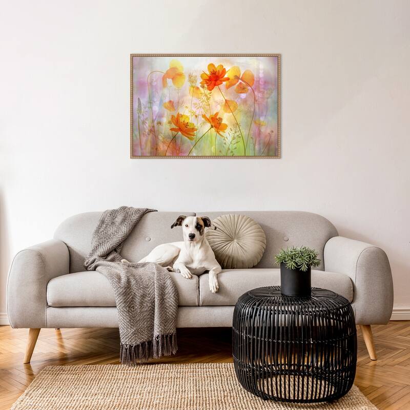 Fragile Orange Flowers by Hilda van der Framed Canvas Wall Art Print