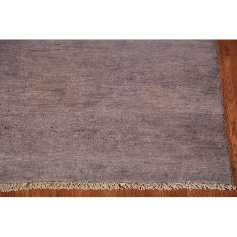 Modern Gabbeh Oriental Area Rug Hand-Knotted Grey Wool Carpet - 4'11" x 6'3"