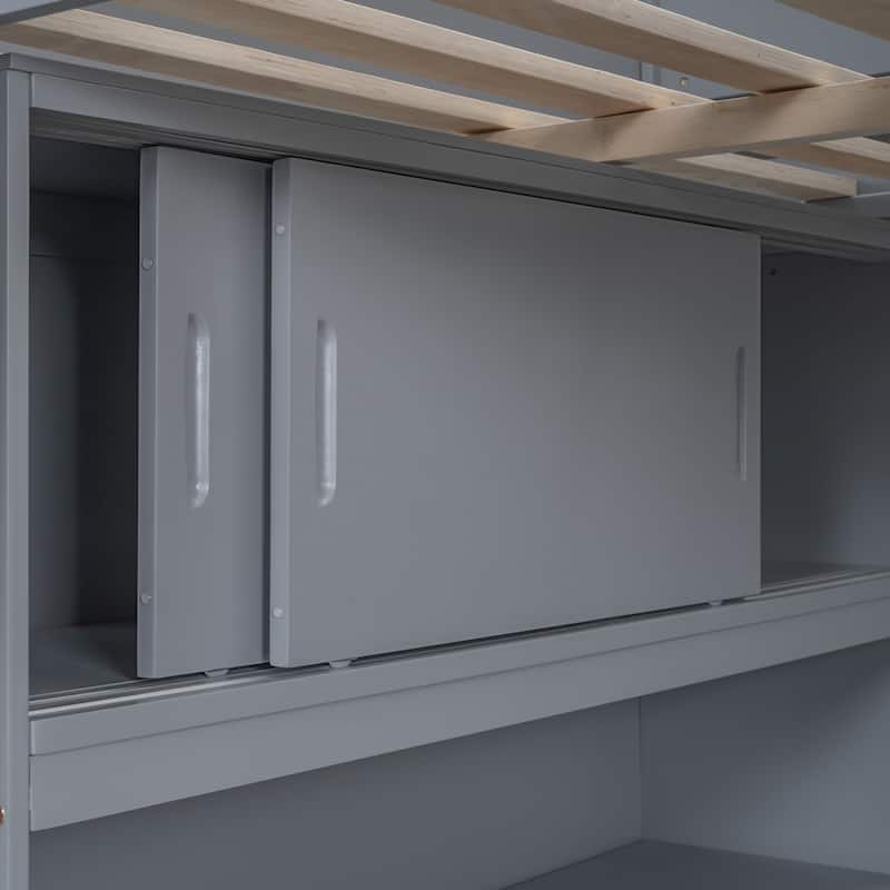 Full Size Loft Bed with Desk and Shelf