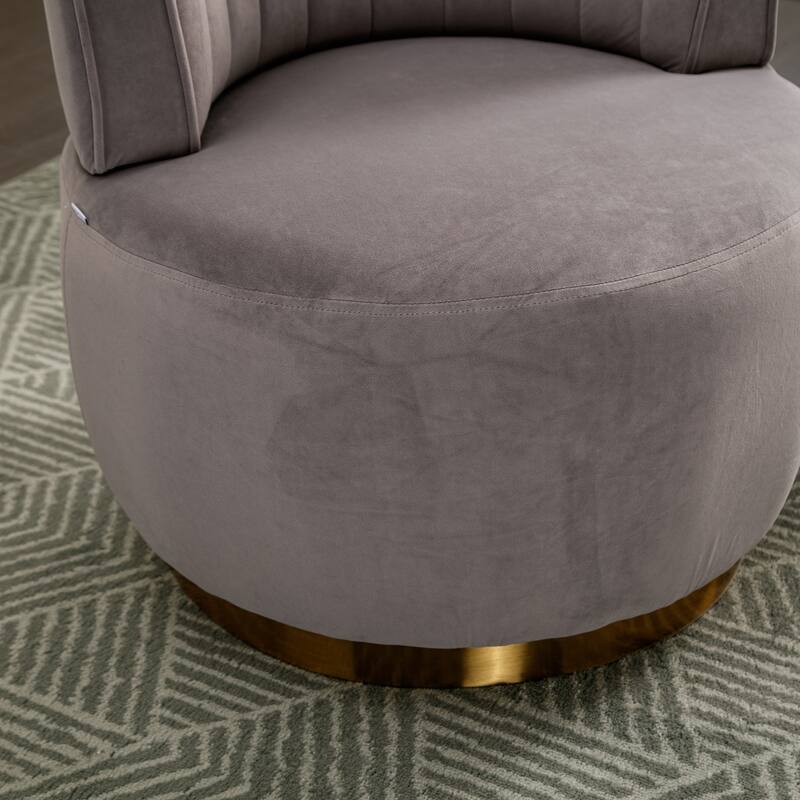 Gray Modern 25.2" Upholstered 360° Swivel Barrel Chair with Wide Upholstered and Sturdy Hardwood Frame