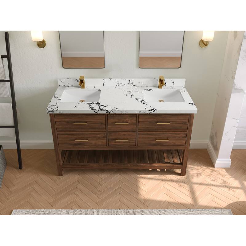 Willow Collections 60 in. W x 22 in. D Parker Solid Teak Double Sink Bathroom Vanity with Countertop