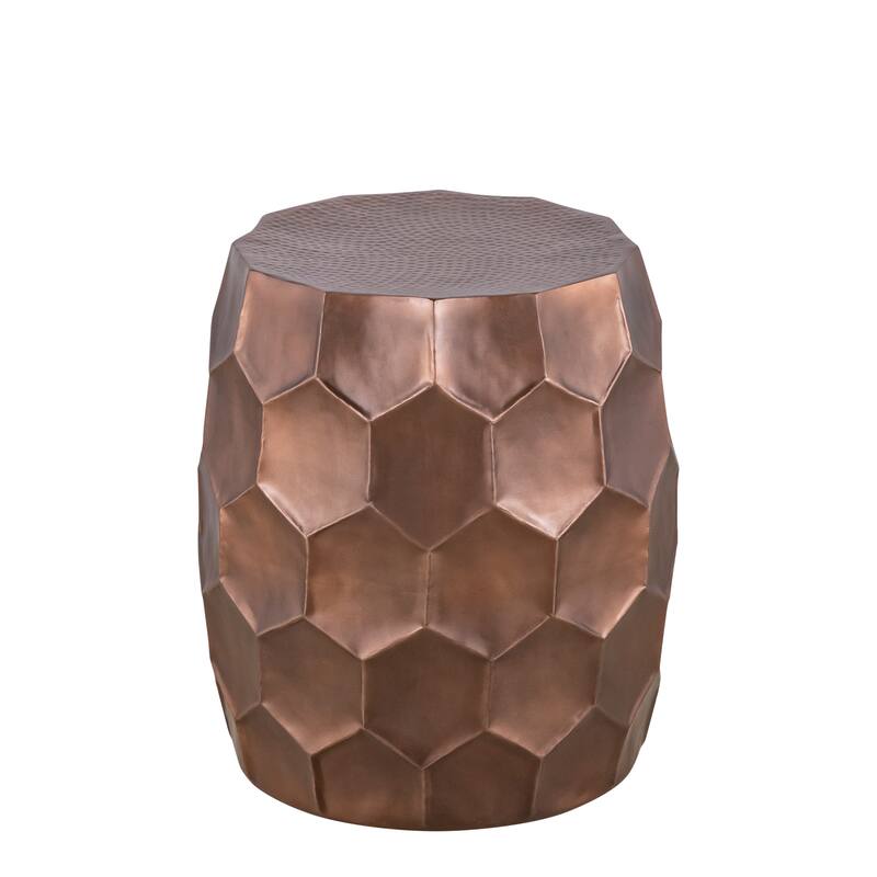 Modern Contemporary Aluminum material End Table, Side Table with Glossy Diamond-Patterned Base - Copper