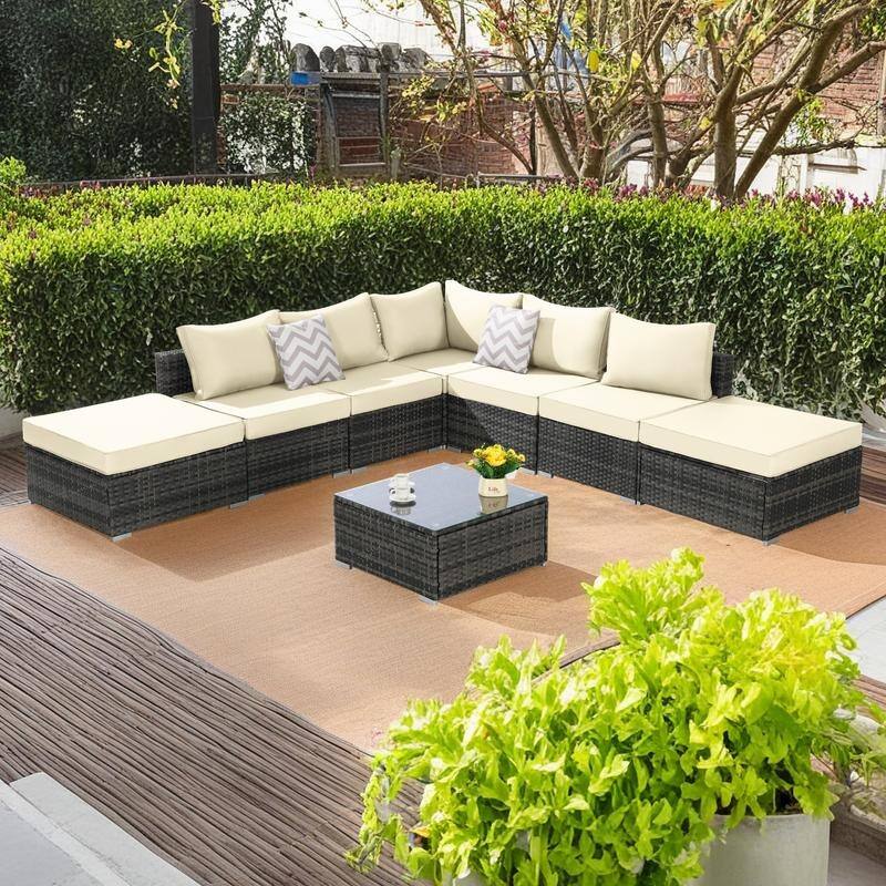 8-Pieces Outdoor Patio Sectional Sofa Set with Washable Cushions & Glass Coffee Table