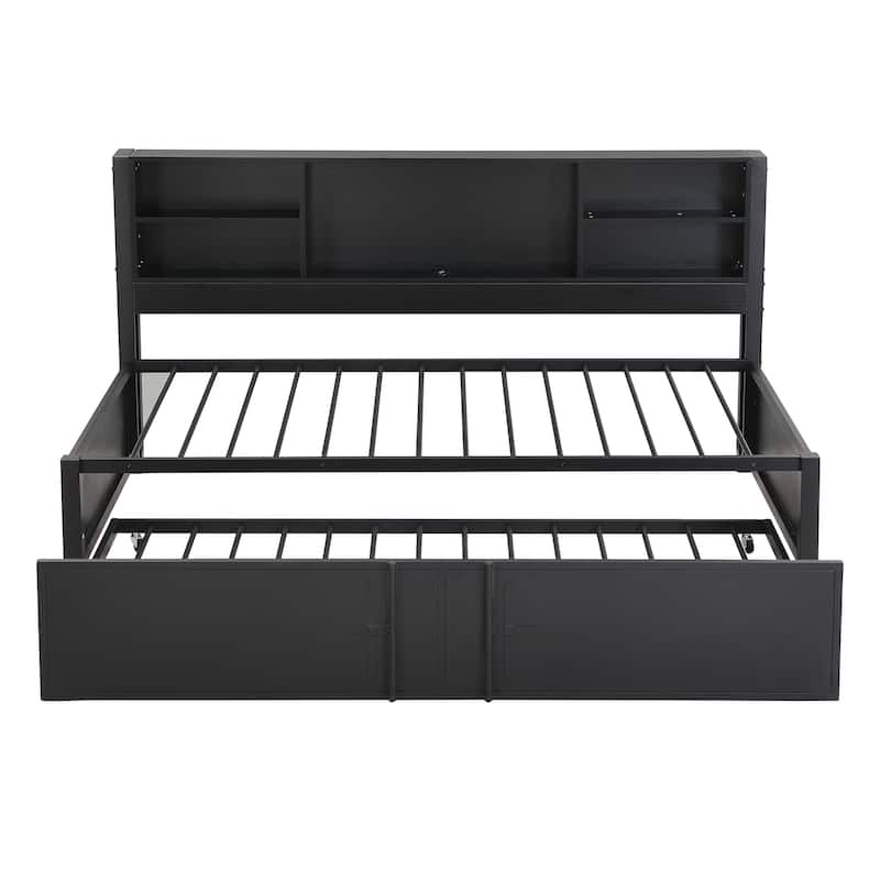 Black Metal Twin Daybed with Trundle & USB Ports