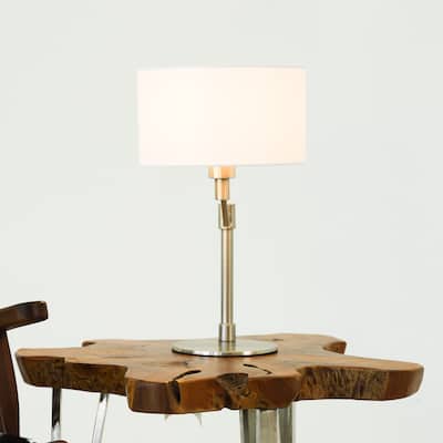 Caneo Brushed Nickel Table Lamp with White Fabric Drum Shade