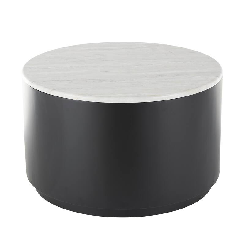 Metal Pedestal Accent Table with Faux White Marble Top - Black - Roche River Decor