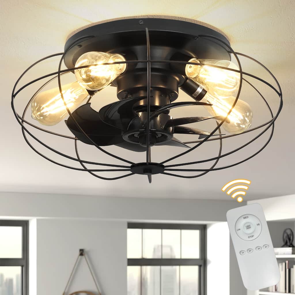 Depuley 20" Caged Ceiling Fan with Lights Remote Control Farmhouse Timer 3-Speed Flush Mount Ceiling Fan for Living Room