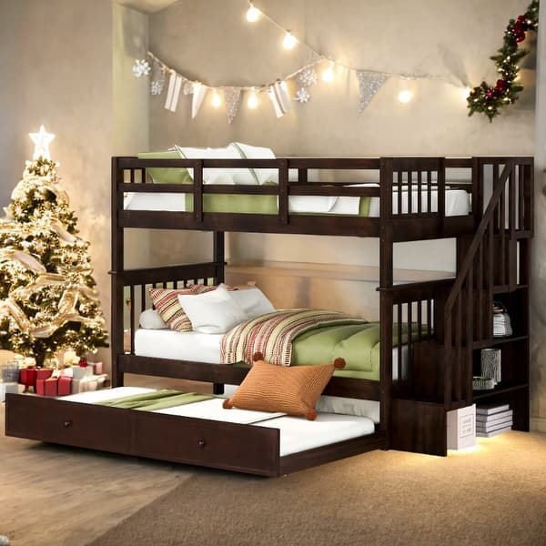 slide 2 of 46, Twin-over-Twin Bunk Bed with Twin size Trundle for Bedroom, Dorm, Adults Espresso