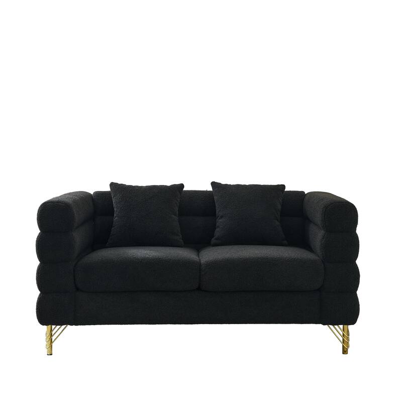 American Style 60'' Oversized Fabric Upholstered Loveseat with 2 Pillows for Living Room Sofa-Deep Seating, Metal Legs