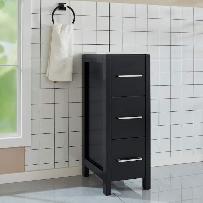Vanity Art 12" Narrow Bathroom Side Storage Cabinet with Engineered Marble Top - 11.8 W x 18.5 D x 29.1 H