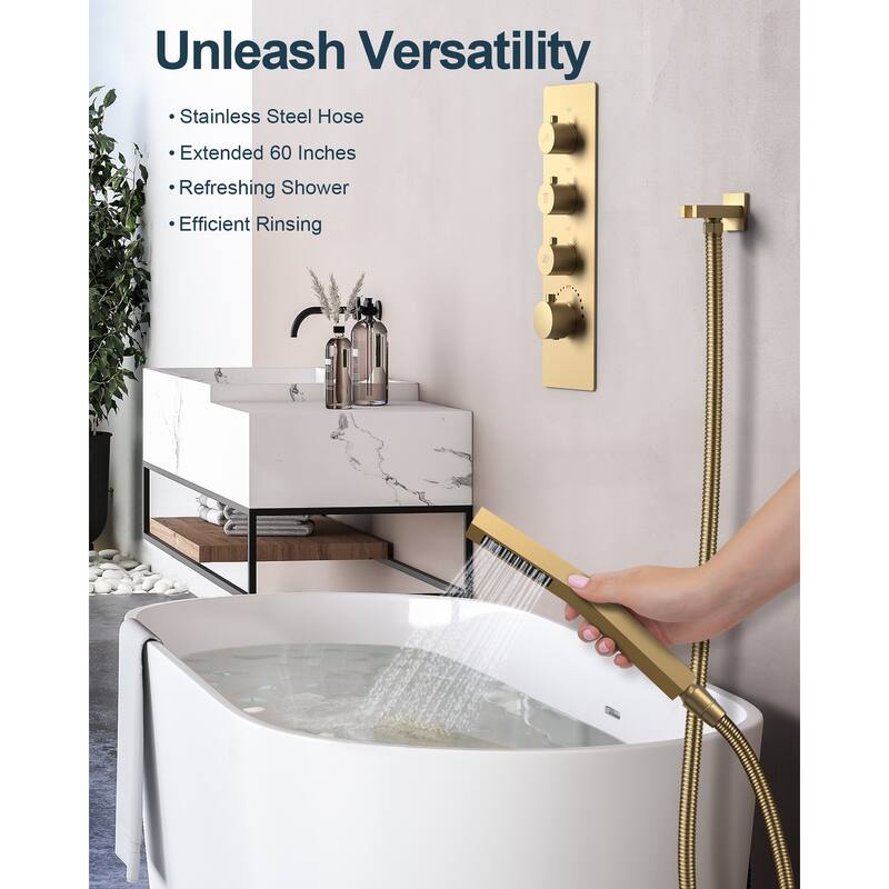 Dual Heads 16" Rainfall & High Pressure 6" Shower System w/ 3 Way Thermostatic Faucet 