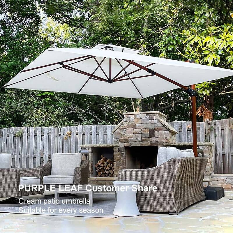 PURPLE LEAF 12ft Square Wood Pattern Patio Cantilever Umbrella