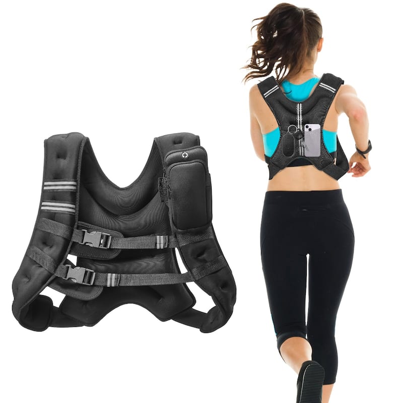 Black Neoprene Weighted Vest 30lbs with Pockets and Reflective Strips