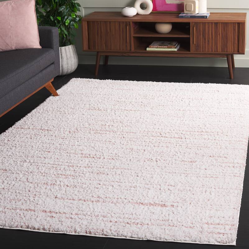 SAFAVIEH Rumi Shag Rosalee Shag Rug - 6'7" Square - Pink/Ivory