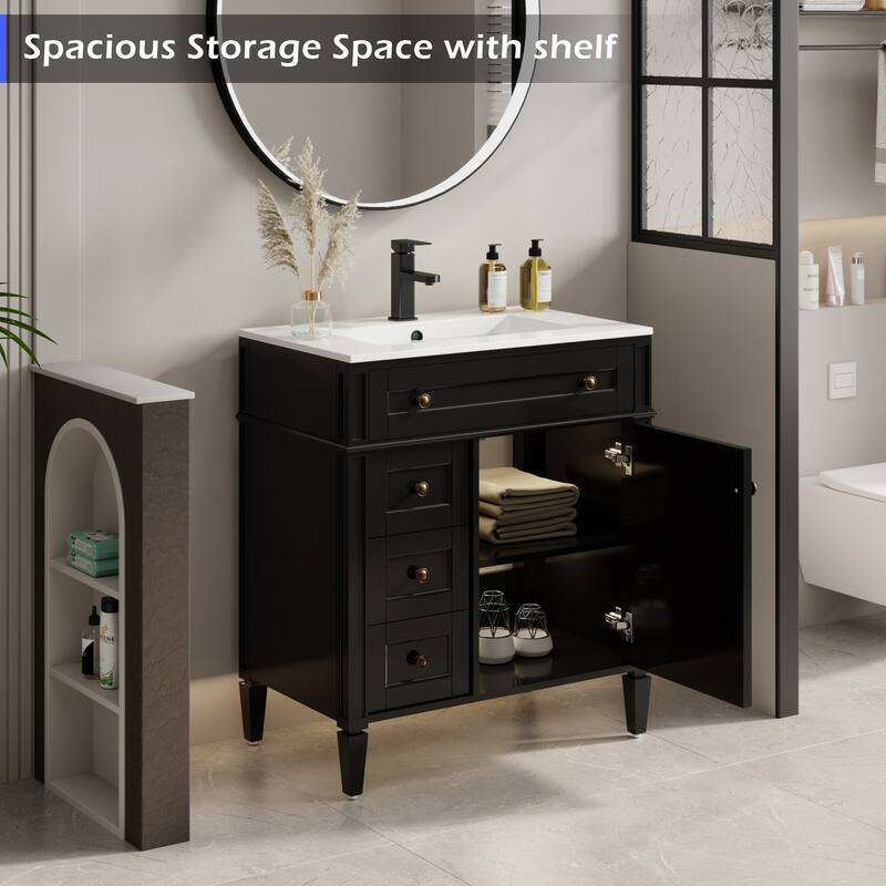 Retro Bathroom Vanity W/ Drop in Sink Combo Cabinet Set