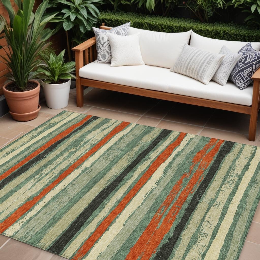 HomeRoots Striped Transitional Rectangle Outdoor Rug