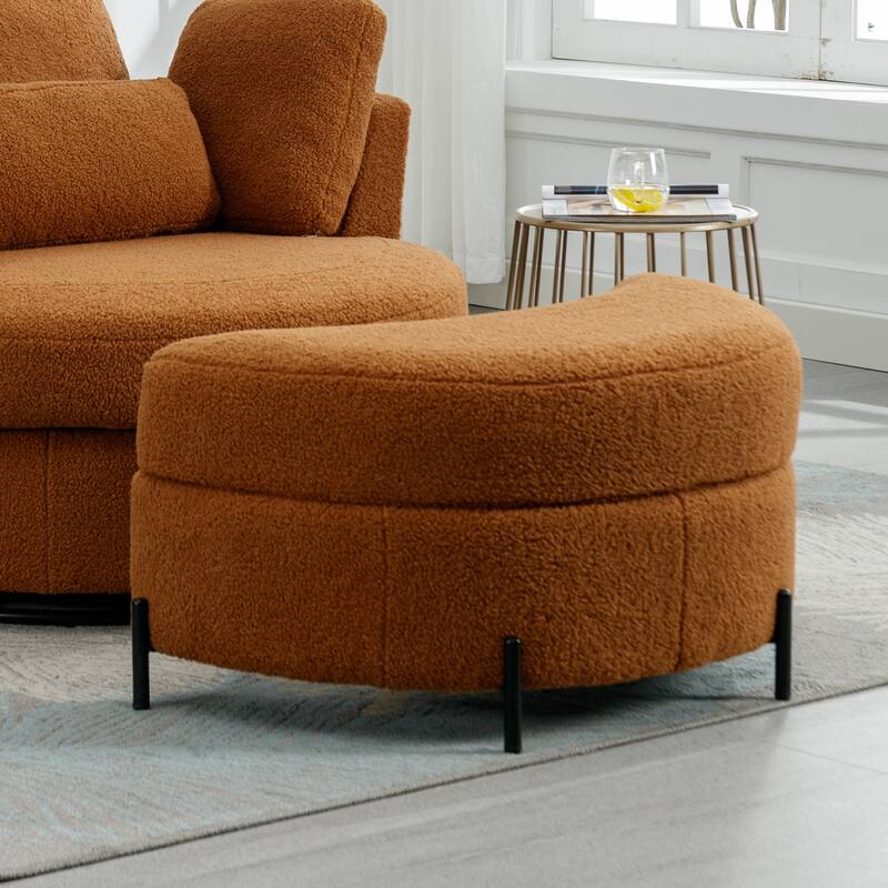 32.7" W Sherpa Upholstered Half Crescent Moon Storage Bench Large Ottoman With Tray Serve As Side Table Soft Padded Seat