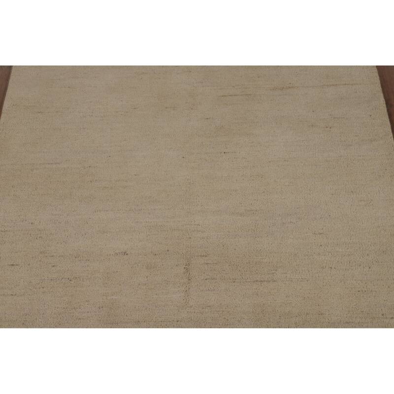 Gabbeh Modern Rug Handmade Beige Solid Wool Carpet - 4'2" x 5'10"