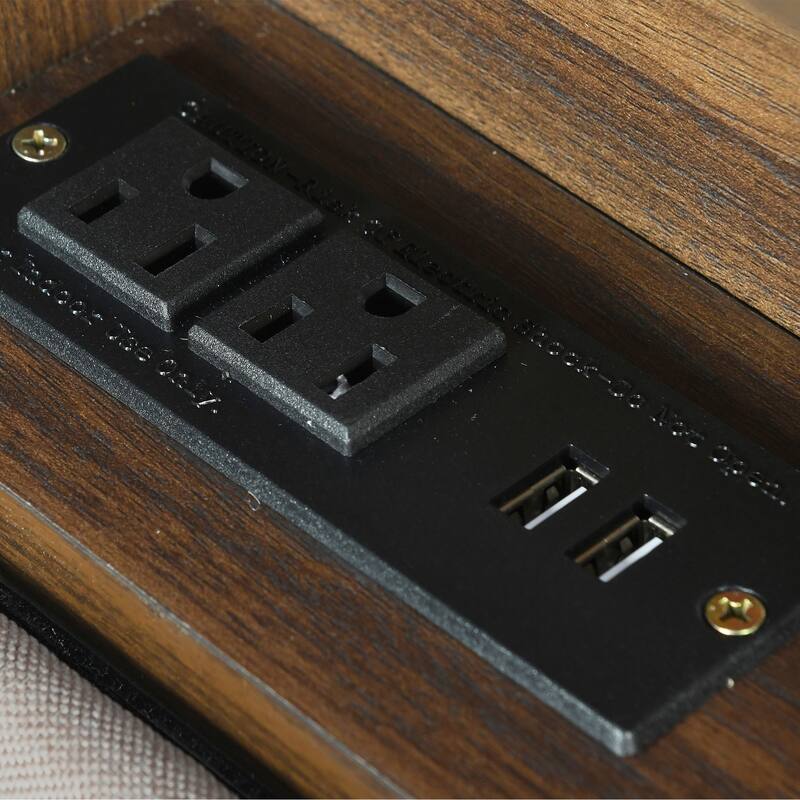 Full Size Upholstered Platform Bed with Storage Headboard, Twin Trundle, Drawers & USB Ports, Beige Linen Fabric