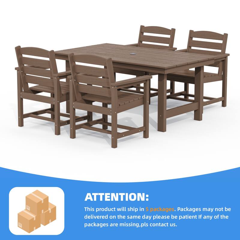 5-Piece HDPE Outdoor Dining Table Sets with Umbrella Hole - 1-Table 4-Chairs