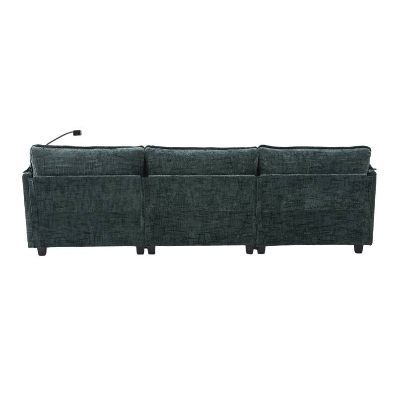 Modern Chenille Chaise Couch L-shaped Sectional Sofa with Storage Ottoman, Phone Holder, USB/Type-C Ports and Side Pockets