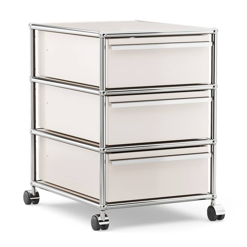 Modern 2/3-Drawer Wheel File Storage Cabinet with Stainless Metal - White 3-layer Drawer
