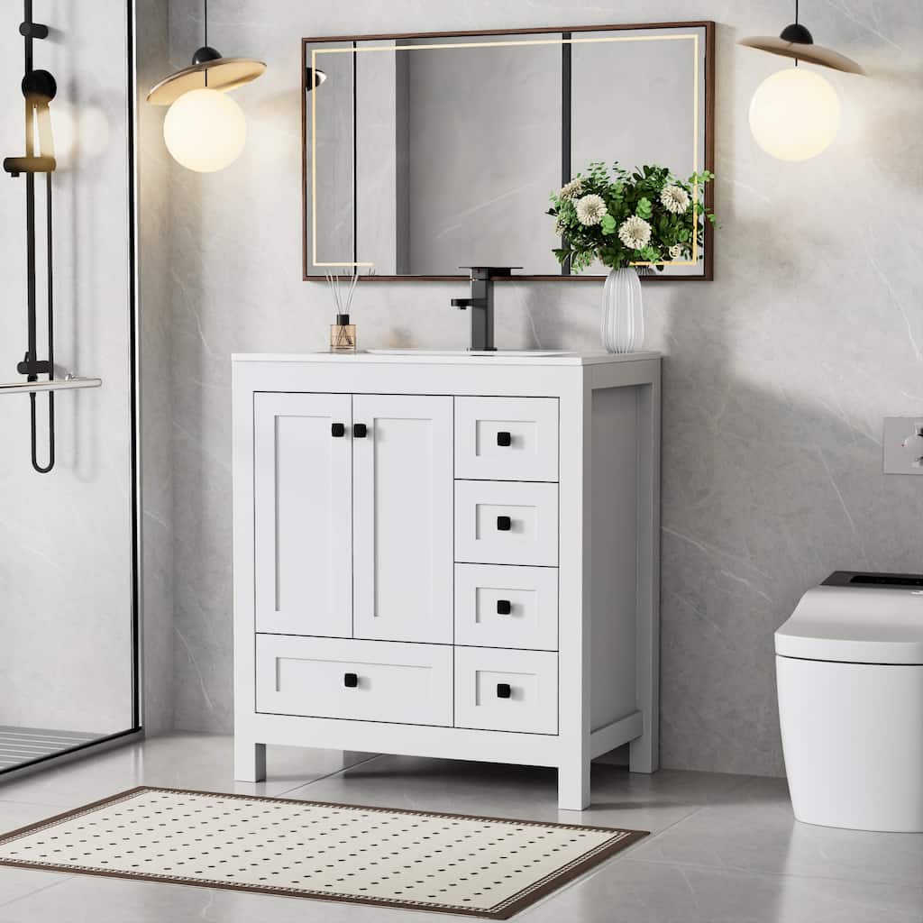 Eclife 30'' Bathroom Vanities Cabinet with Drop in Sink Combo Set