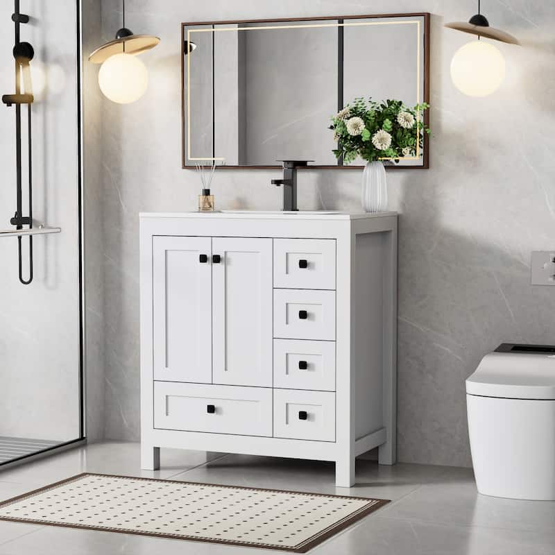 Eclife 30'' Bathroom Vanities Cabinet with Drop in Sink Combo Set