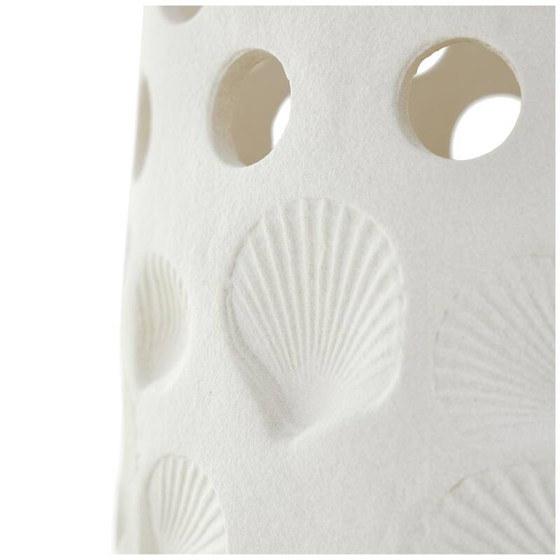 Ceramic Shell Decorative Vase with Circular Cutouts - White - Roche River Decor