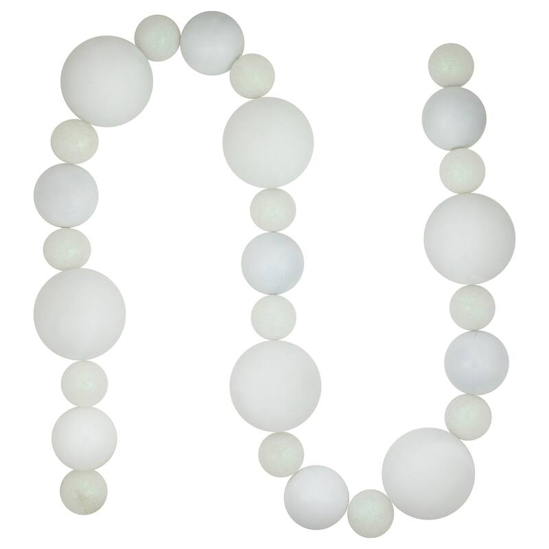 3-Finish Shatterproof Ball Christmas Garland - 6' x 4" - White - Unlit