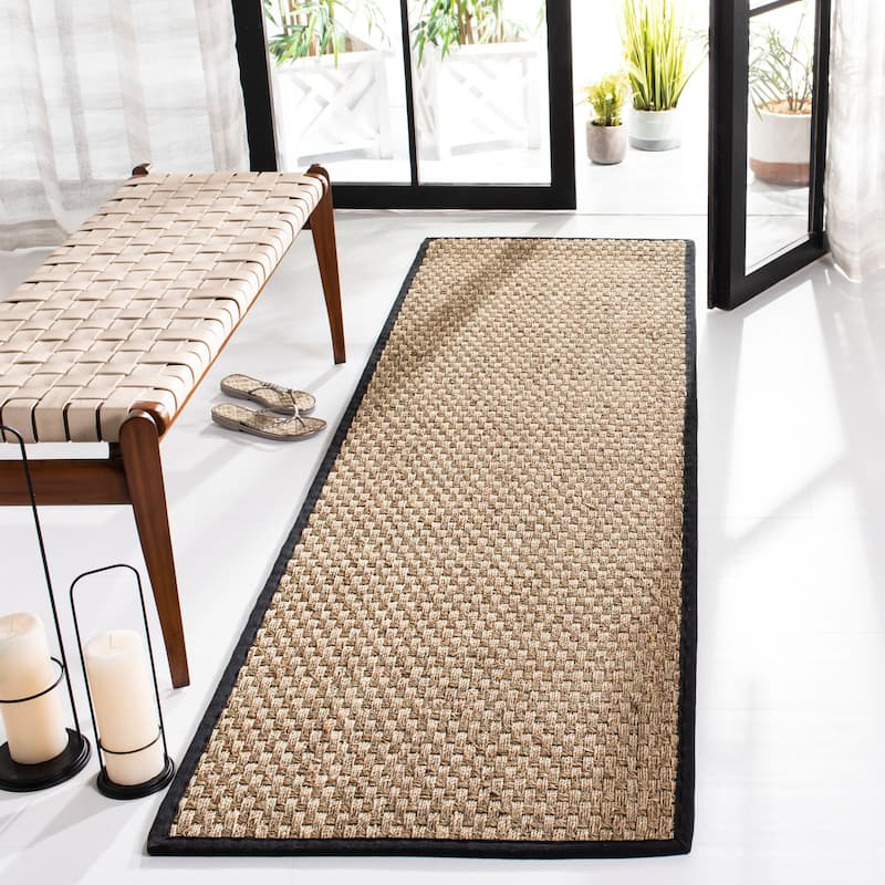SAFAVIEH Natural Fiber Marina Basketweave Seagrass Rug - 2'6" x 12' Runner - Natural/Black - Runner