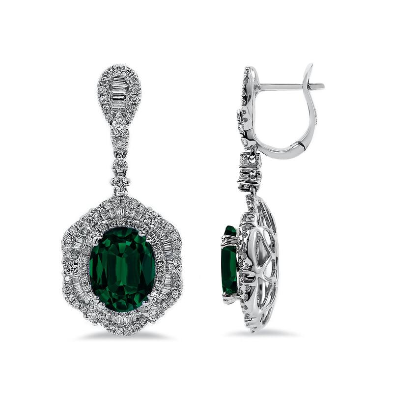 Auriya 4 9/10ct Fancy Oval-cut Emerald Halo Diamond Drop Earrings 3 1/8ctw 18k Gold