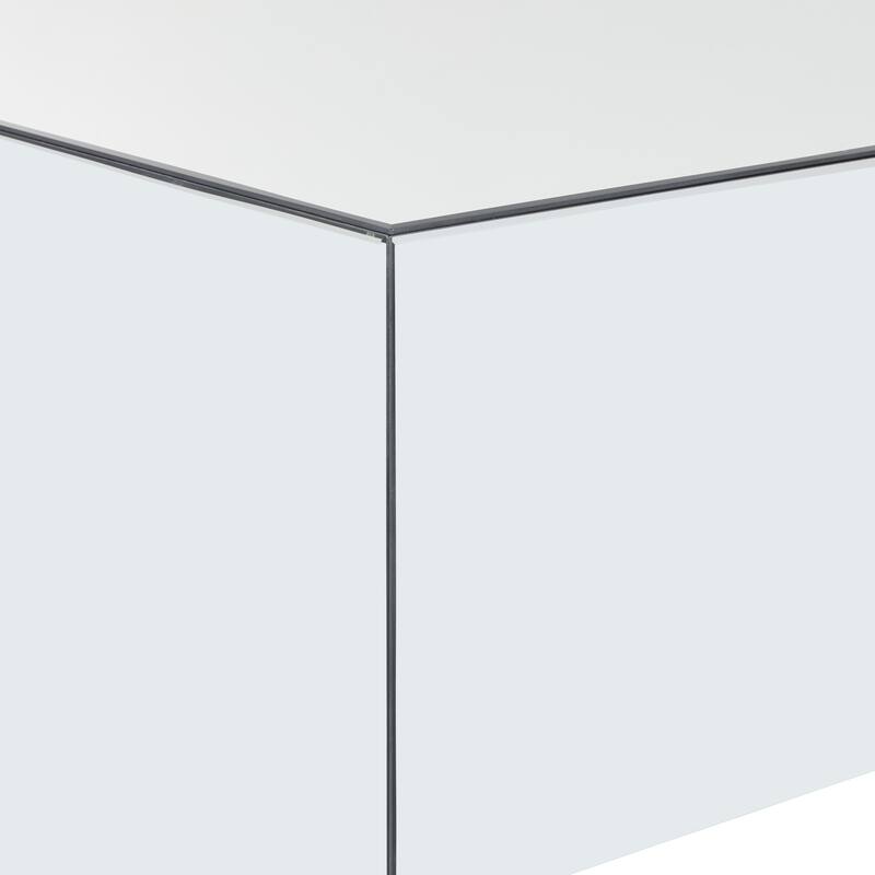 Silver Glass Mirrored Rectangle Living Room Coffee Table with Elevated Base