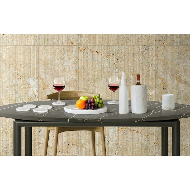 Roomfitters Natural Marble Dining Room Accessories Set, Luxury 10-Piece Genuine Stone Tabletop Collection - White+Natural