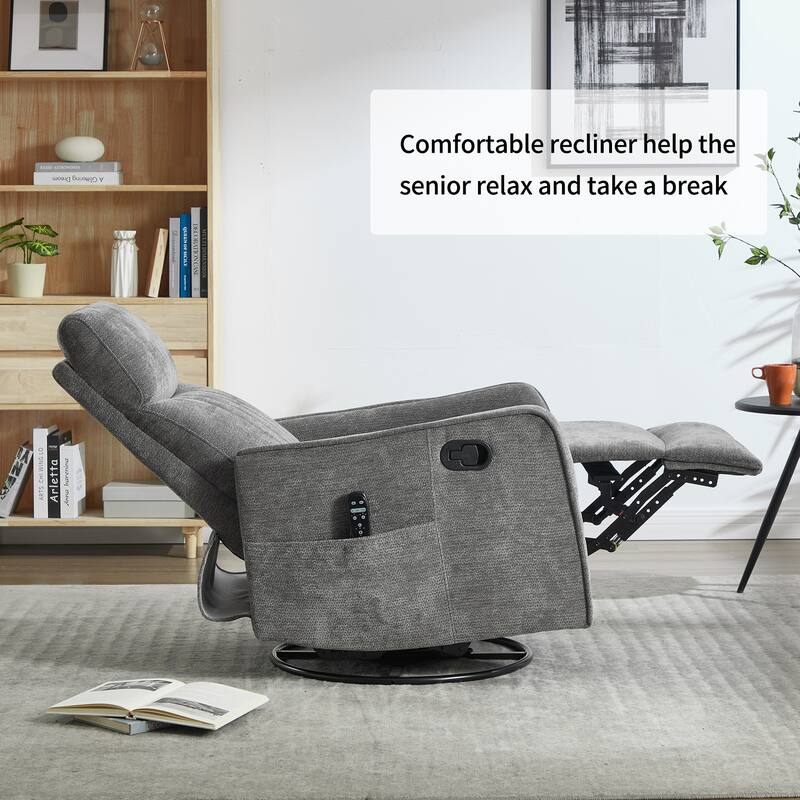 Heat Massage Manual Recliner Chair with Rocker and Swivel in Fabric for Living Room