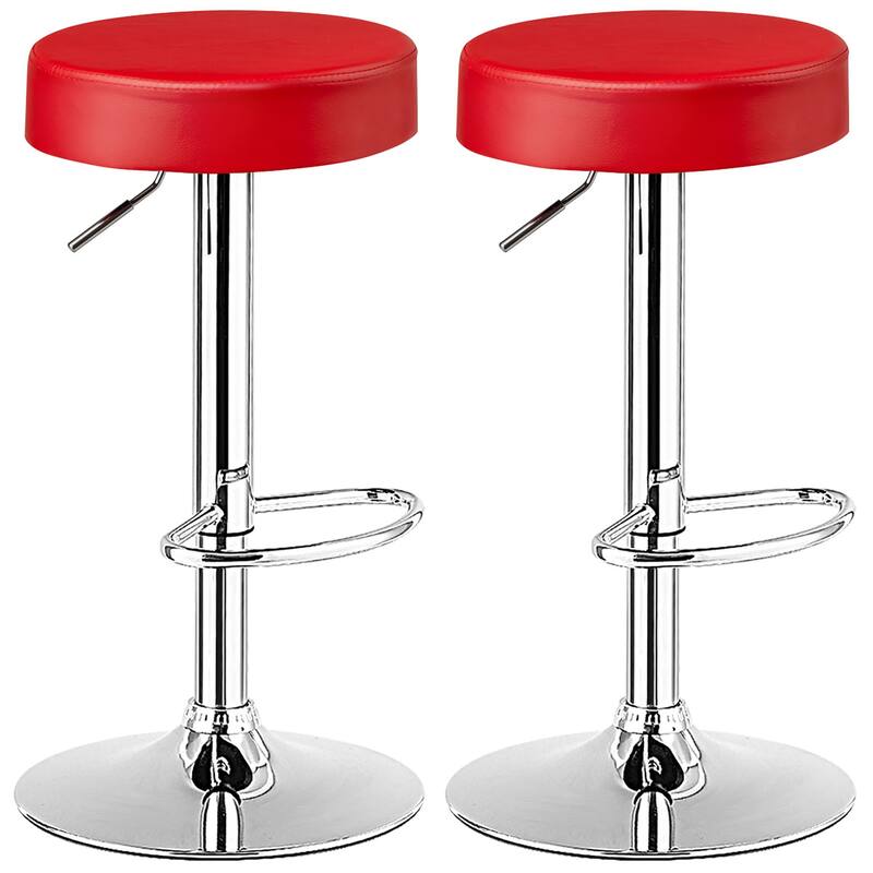 Costway Set of 2 Round Bar Stool Adjustable Swivel Pub Chair w/ - Red