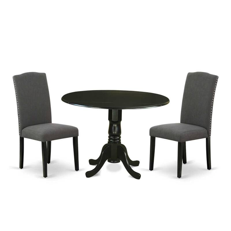 HomeStock 3-Piece Round Black Finish Solid Wood Top Dining Table with 2 Parson Chairs with Drop Leaf