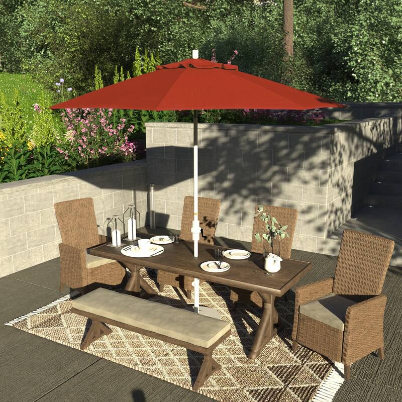 California Umbrella 9' Rd Patio Umbrella White Aluminum Frame Fiberglass Ribs Crank Lift Collar Tilt, Pacifica Pacific Blue - Brick