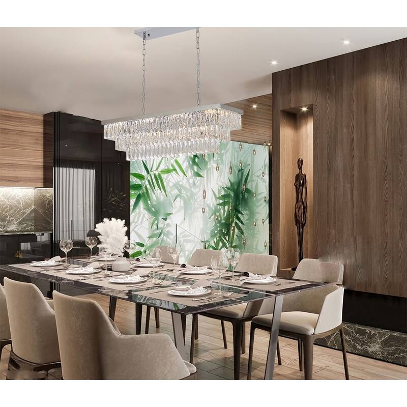 12-Light Chrome Metal Chandelier With Clear Crystal