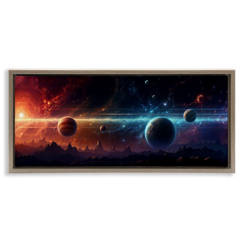 Stupell Surreal Planets over Crags Framed Floater Canvas Wall Art Design By Wumples - 31 x 14 - Brown