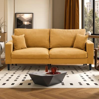 74" Corduroy 3-Seater Sofa with Wooden Frame, High-Resilience Foam Cushions, and Modern Design