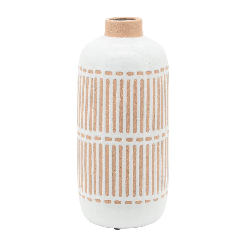 Ceramic Round Patterned Table Flower Vase - Ivory