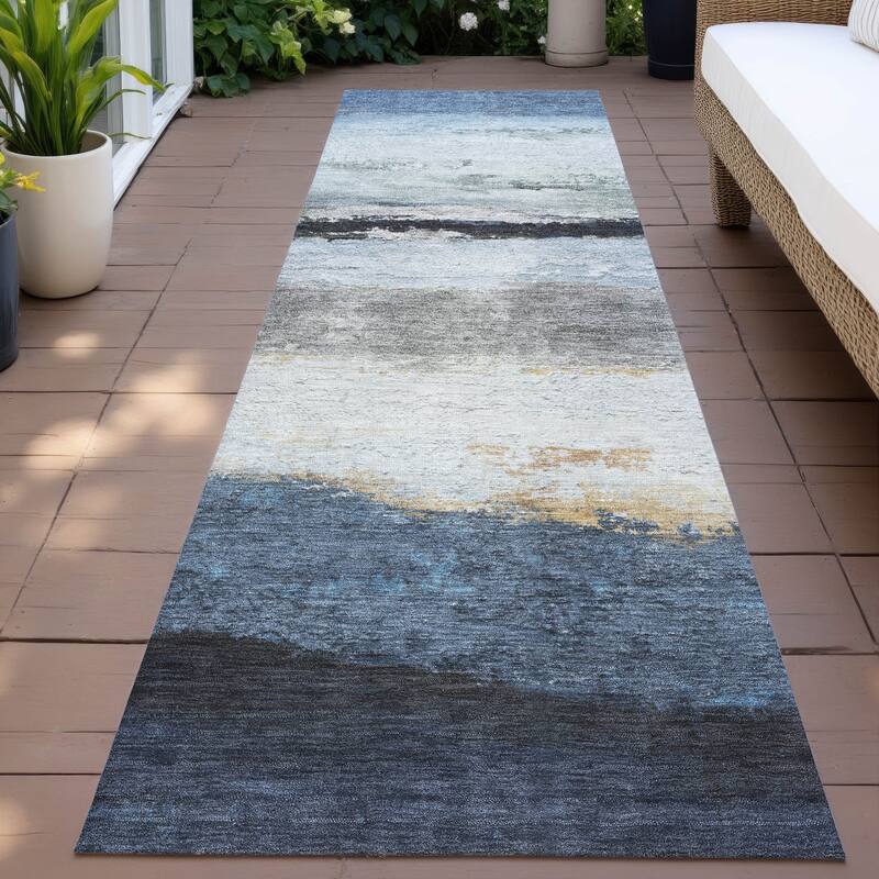 Machine Washable Indoor/Outdoor Watercolor Ombre Chantille Rug - Blue - 2'3" x 7'6"